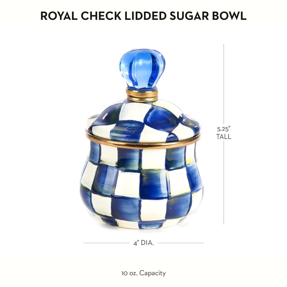 Mackenzie Childs Royal Check Lidded Sugar Bowl NEW - Picture 5 of 7
